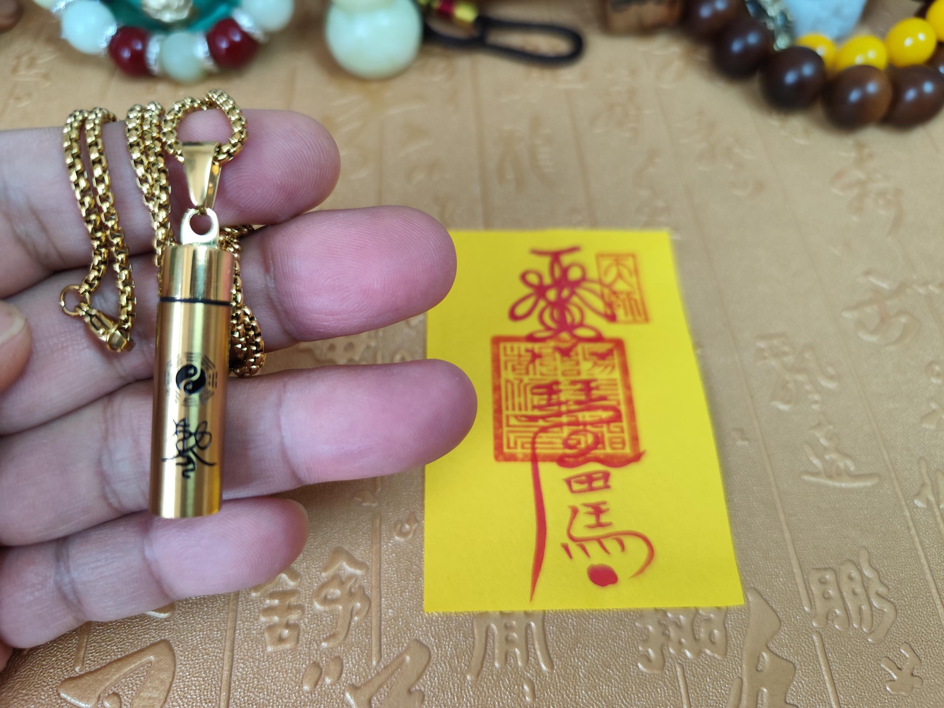 Hand-Drawn Taoist Amulet Necklace: Yin-Yang Bagua Talisman, Wealth & Protection-Customizable Consecration Service - A…