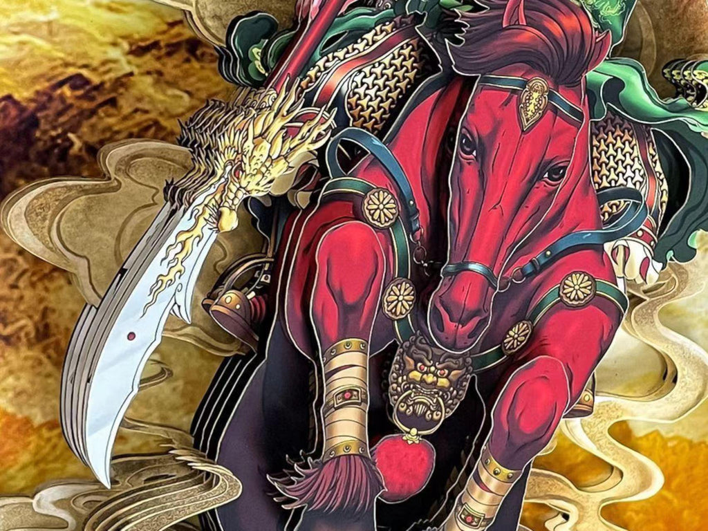 3D Paper Cut Guan Gong - Chinese God of Wealth Talisman-Customizable Consecration Service - A detailed illustration of a red…